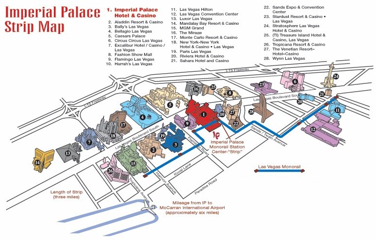 Monorail, Tram & Strip Map, Las Vegas Maps