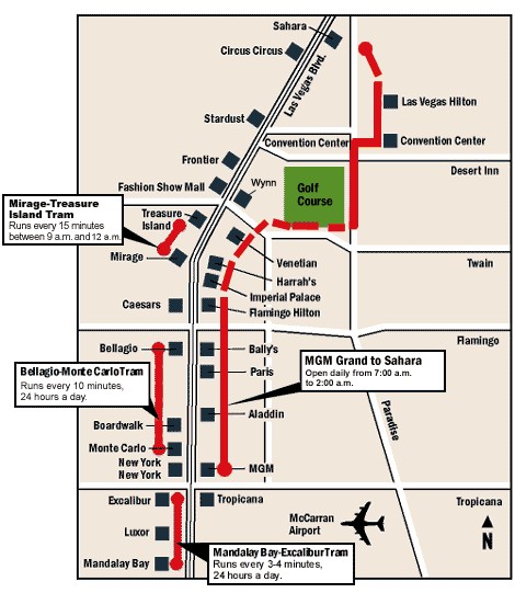 Monorail, Tram & Strip Map, Las Vegas Maps